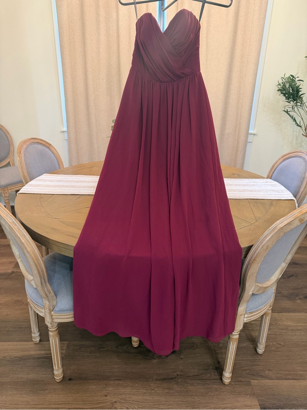 Strapless Burgundy Chiffon Evening Dress